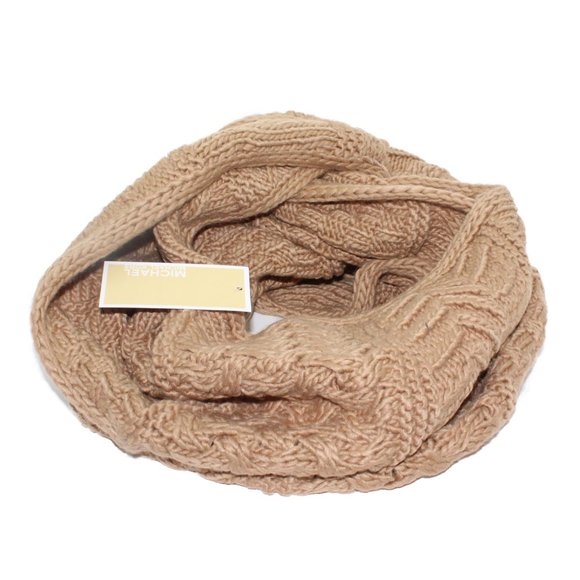 MICHAEL KORS Infinity Thick Ribbed Cable Knit Brown Camel Winter Scarf - Picture 3 of 3
